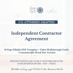 Independent Contractor Agreement Template/ Downloadable Contractor Agreement/ Customizable Contractor Contract
