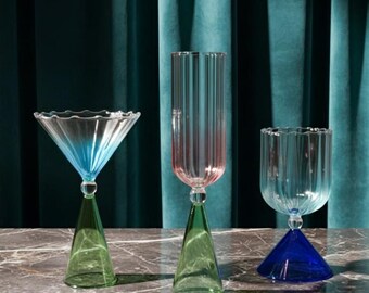 Mid-Century Modern Hand-Blown Cocktail / Dessert Glasses