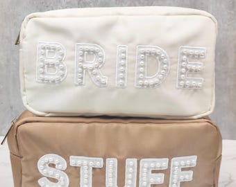 Nylon Cosmetic Bag | Makeup Pouch - Embroidery with pearls | STUFF & BRIDE