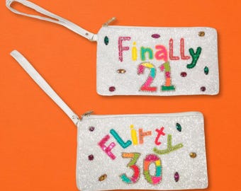 Finally Beaded Bag | Makeup Pouch | Pen Pencil Pouch - Finally 21 | Flirty 30 | Multi Color| Stash Bag | Wristlet Coin Purse