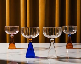 Mid-Century Modern Glass Coupe Cocktail | Dessert Glasses