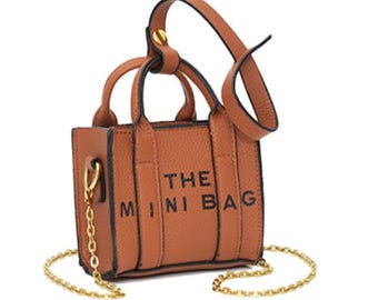 Vegan Leather The Mini Bag Purse with Gold Chain Strap | Camel & Black