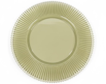 Sage/Olive Green Acrylic Decorative Round Charger Plates | Fluted / Ribbed Edge - Set of 6