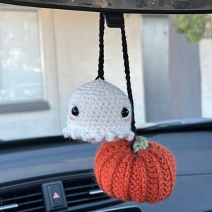 CROCHET **PATTERN** Halloween Ghost and Pumpkin Car Hanging