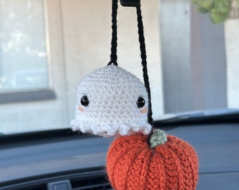 CROCHET **PATTERN** Halloween Ghost and Pumpkin Car Hanging