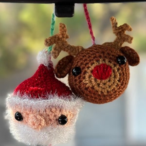 Christmas Crochet **PATTERN** Santa and Reindeer Crochet Car Hanging
