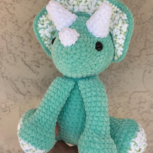 Crochet Teal Floral Timber the Triceratops Plushie Dinosaur