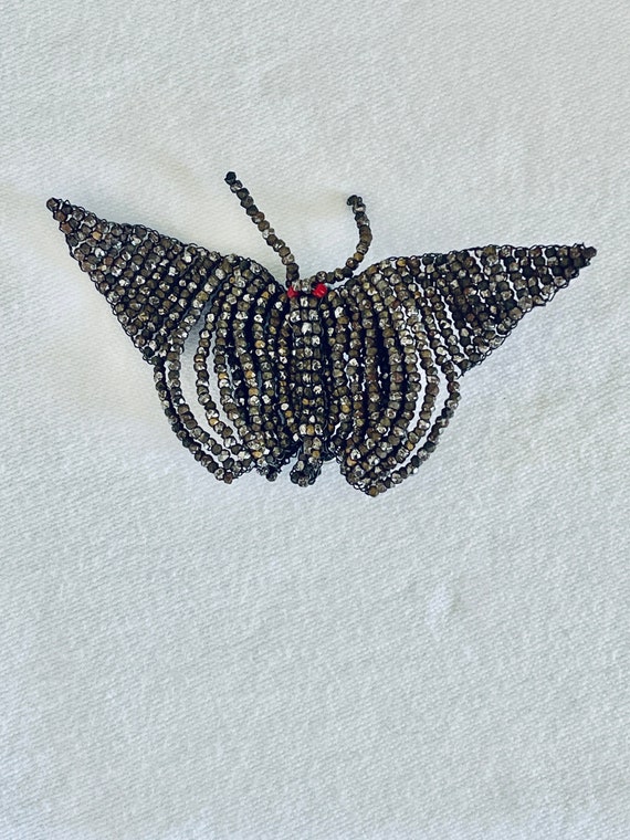 Antique Beaded Butterfly Moth Brooch