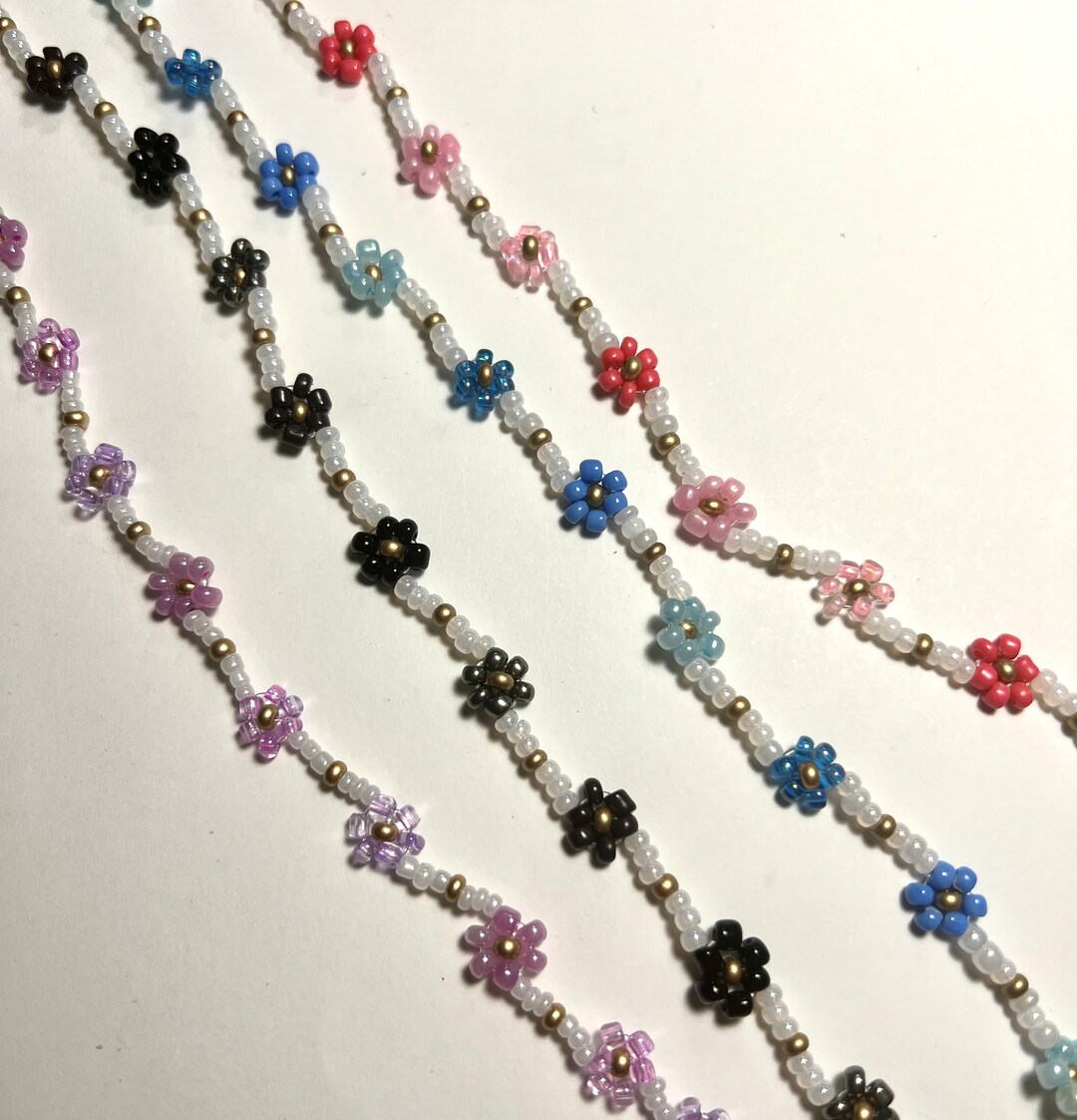 Beaded Flower Choker Necklace Dainty Floral Choker Tricolor Monochrome