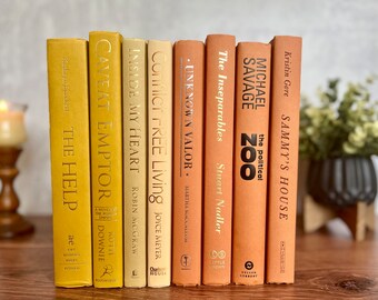 Exact Set Shown- Earthy Neutral Orange, Yellow, & Cream Decorative Real Book Set for Home Decor and Styling, Set of 8