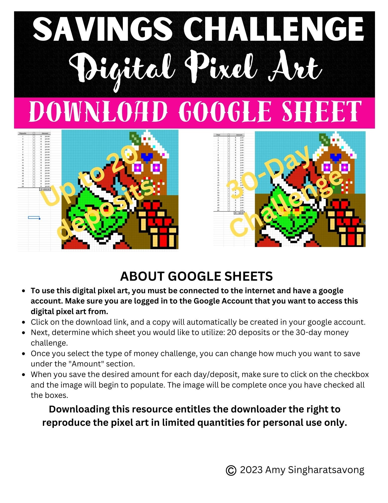 Grinch Savings Challenge Pixel Art Etsy