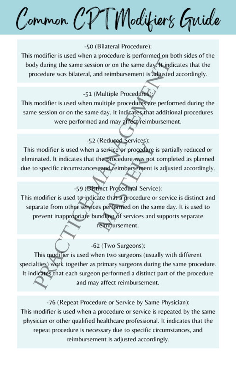 Common CPT Modifiers Guide- Digital Download! - Etsy