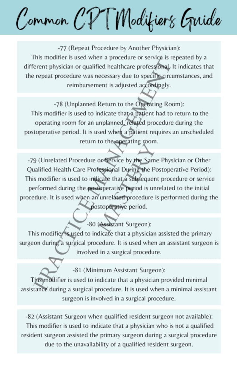Common CPT Modifiers Guide- Digital Download! - Etsy