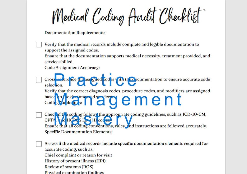 Medical Coding Audit Checklist - Etsy