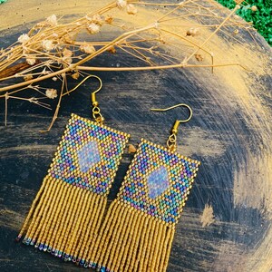 Handmade colourful beaded fringe earrings, southwest, Arizona, western earrings,statement jewellery, unique earrings, whimsical quirky loom