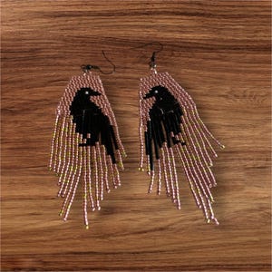 Handmade Miyuki Bird Earring, Handwoven beaded fringe earrings long modern earrings, trendy, gift for her,  unique, colorful