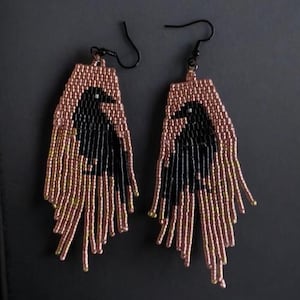 Handmade Miyuki Bird Earrings: Beaded Fringe, Boho Style