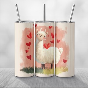 Llama, Cute Llama, Hearts, 20oz Skinny Tumbler Sublimation Image, Tumbler Wrap Digital, Download PNG