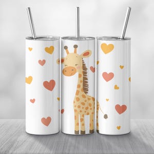 Cute Giraffe Tumbler, Hearts, 20oz Skinny Tumbler Sublimation Image, Tumbler Wrap Digital, Download PNG