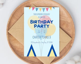 Bluey Birthday Party Invitation Template - Birthday Party Invite - Bluey Theme