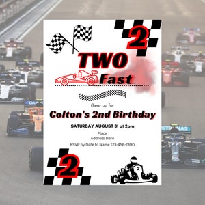 TWO fast - Birthday Invitation Template - Race Car Theme Birthday Invite