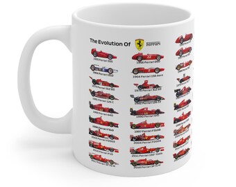 Mug Ferrari F1 Evolution - d'époque à nos jours | Cadeau de course de Formule 1