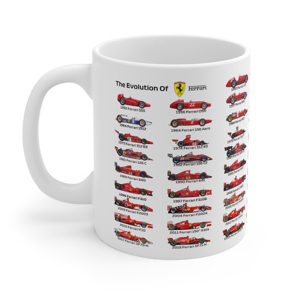Ferrari F1 Evolution Mug - Vintage to Present Day | Formula One Racing Gift