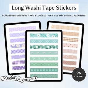 96 Digital Washi Tape Stickers: Transparent PNGs for Goodnotes (Digital Download)