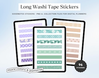 96 Digital Washi Tape Stickers: Transparent PNGs for Goodnotes (Digital Download)