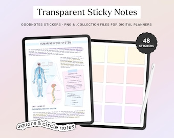 Digital Transparent Sticky Notes: Pastel Stickers for Goodnotes (PNG)