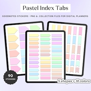 Digital Pastel Index Tabs | Digital Stickers for Goodnotes and Notability | Pre-Cropped and Transparent PNGs | iPad Stickers for Students