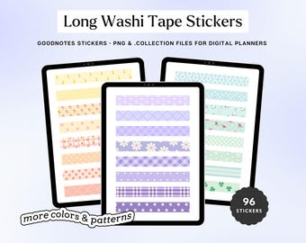 96 Washi Tape Digital Stickers: Transparent PNGs for Goodnotes (Digital Download)