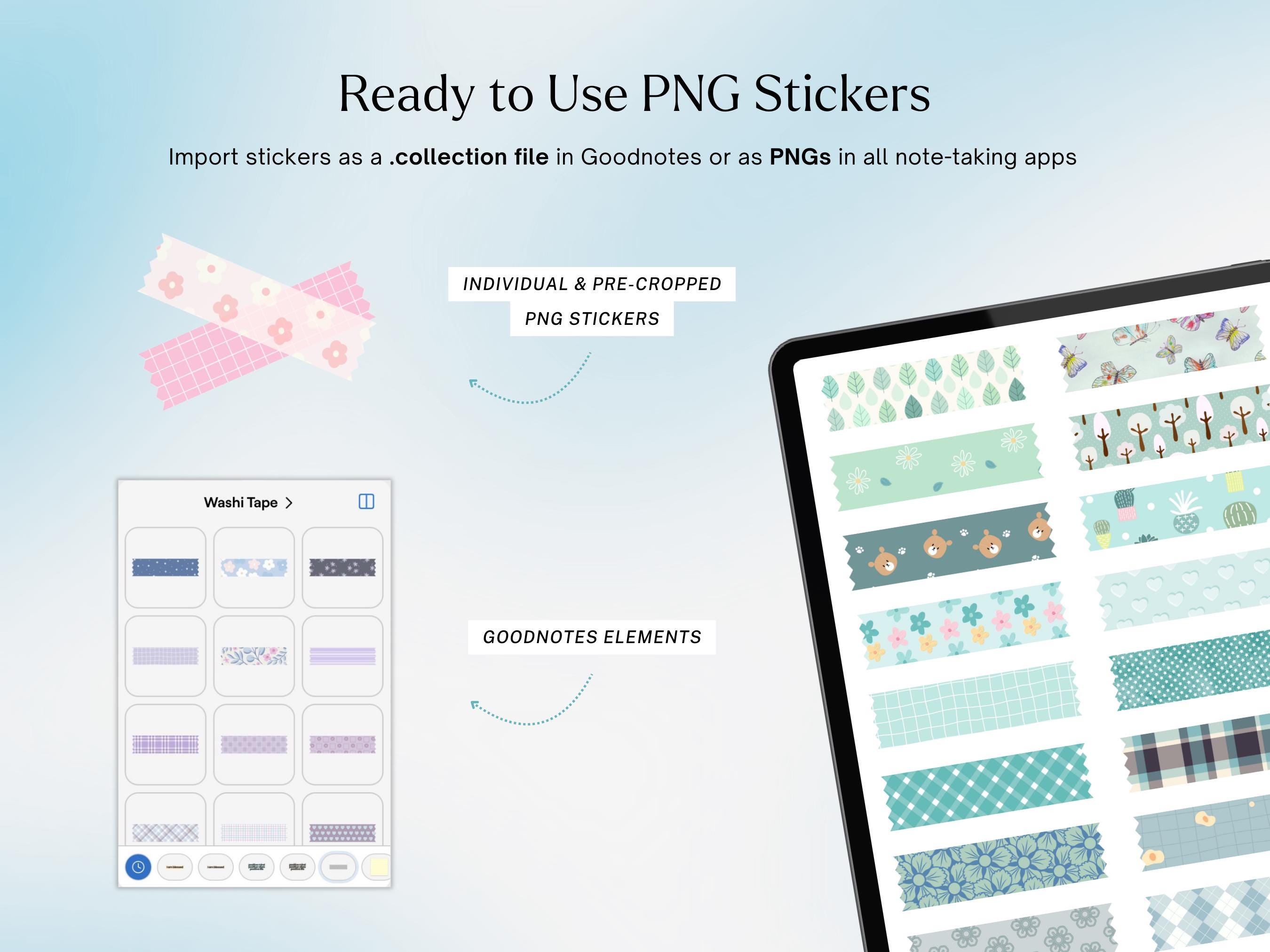 100 Digital Washi Tape Stickers | Digital Stickers for Goodnotes and ...