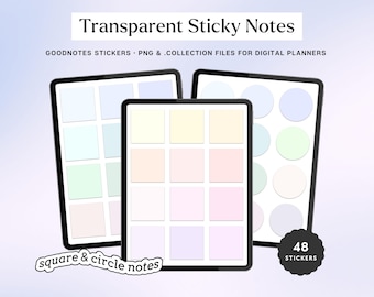 Digital Transparent Sticky Notes: Pastel Planner Stickers (PNG)
