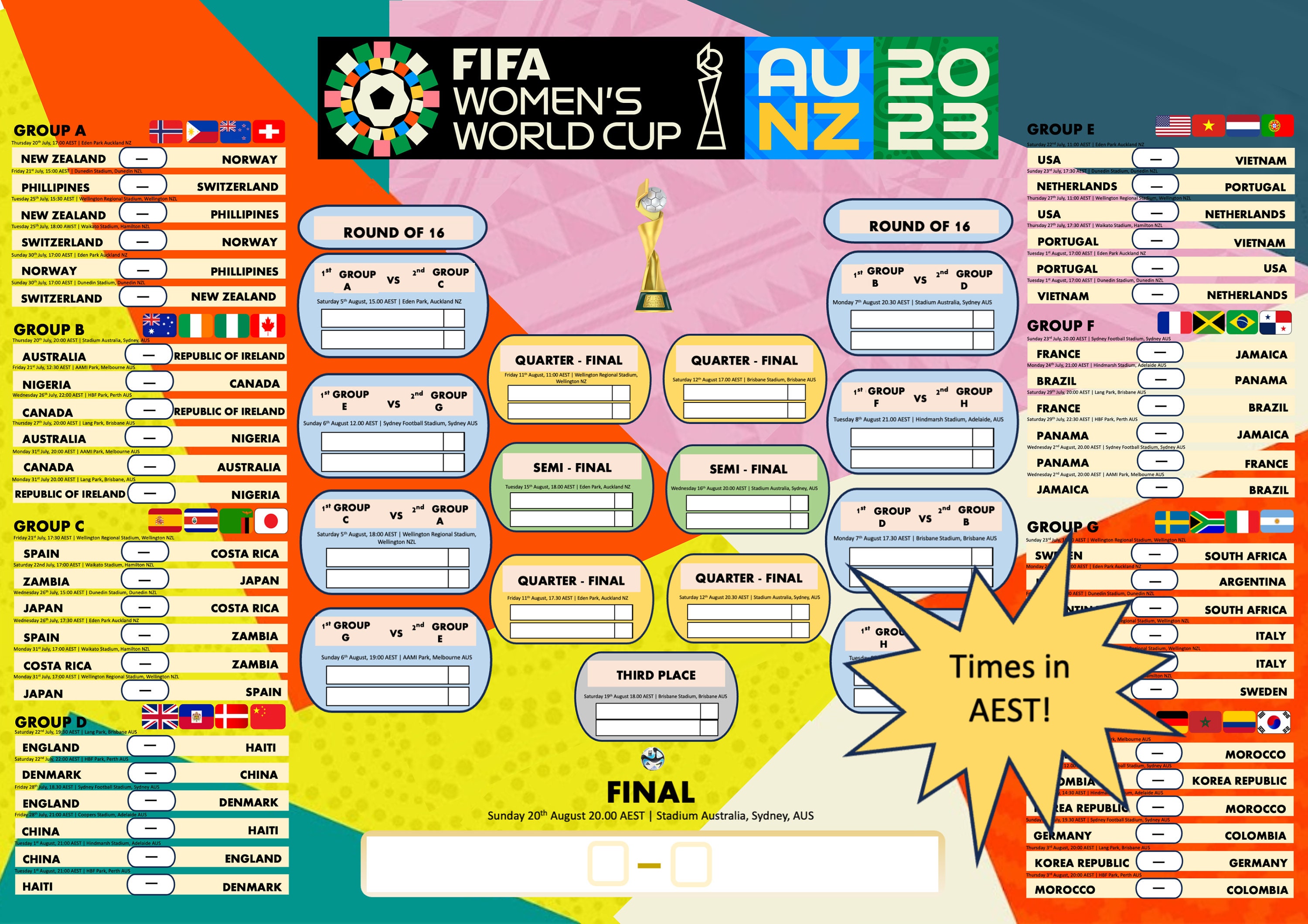 FIFA WORLD CUP 2022 Qatar Schedule Bracket Printable Wall 