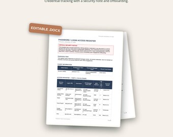Password and Login Register | Client Access + Offboarding Tracker | Word
