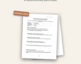 Client Intake Questionnaire | 50+ Bookkeeping Discovery Questions | Word Form