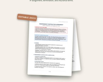 Independent Contractor Agreement | Bookkeeper IC Contract | Editable Word