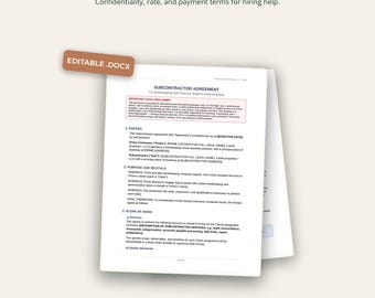 Subcontractor Agreement | Bookkeeping Help Contract | Confidentiality | Word