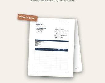 Invoice Template | Word and Excel | Bookkeeper Billing with Auto-Totals