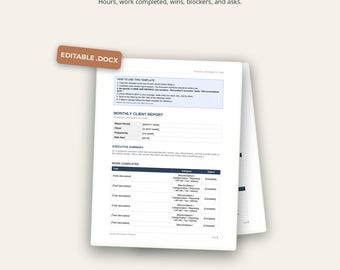 Monthly Client Report Template | Bookkeeper Status Update | Editable Word