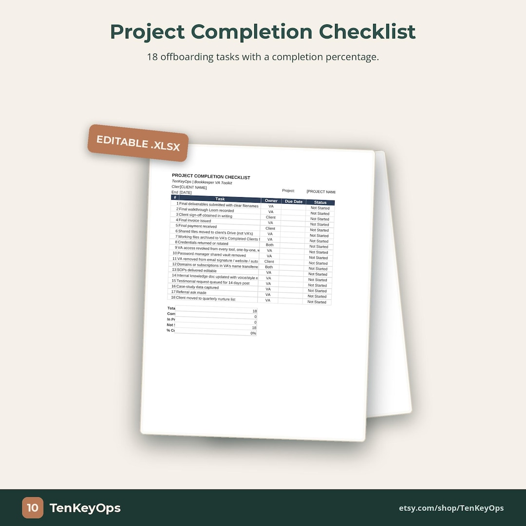 Project Completion Checklist | 18 Client Offboarding Tasks | Excel ...