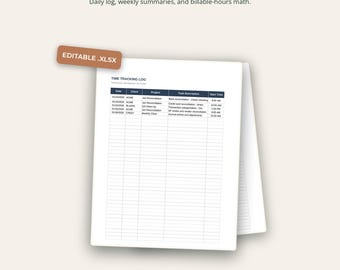 Time Tracking Template | Billable Hours Log | Excel Timesheet for Bookkeepers