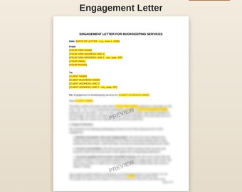 Bookkeeper Engagement Letter | Editable Word Template | Scope + Fees + Liability for Bookkeeping VAs