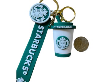 S*tarbucks Coffee Charm Keychain Mini Bear Coffee Keyring kawaii tumbler cup figure cartoon cute accessories for bag home and office pendant