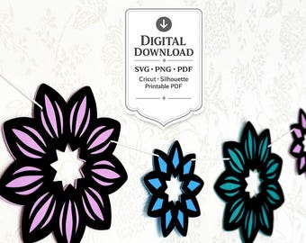9 Pointed Star of Unity Banner SVG – Floral AyyamiHa Naw-Rúz Eid Mubarak Decor / Baha’i Digital Files for Cricut & Silhouette PDF Template