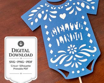 Cielito Lindo SVG ベビーシャワーデコレーション – パペルピカド レース ロンパース バナー、トッパー、センターピース スペイン語デジタルカットファイル（Cricut & Silhouette対応）