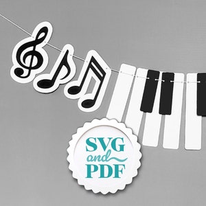 Musical Notes SVG Banner / Music Party Piano Keys Decor / DIY Digital Die Cut Machine Files / Cricut and Silhouette Bunting Template