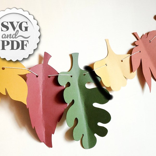 Fall Leaves SVG Banner - Ginkgo, Maple, Beech, Ash, Sycamore, Oak Leaf / DIY Digital Die Cut Machine Files / Cricut and Silhouette Template