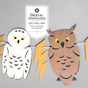 Magische uilen SVG-banner - wizard met bliksemschicht geïnspireerd decor / DIY digitale gestanste machinebestanden / sjabloon Cricut en silhouet